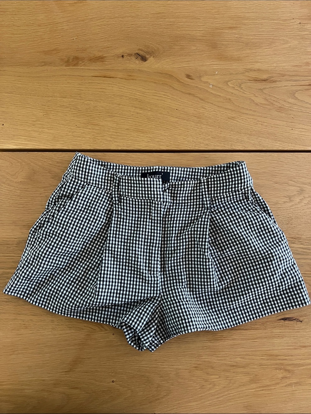 Black and White Cotton Linen Gingham Women's Shorts